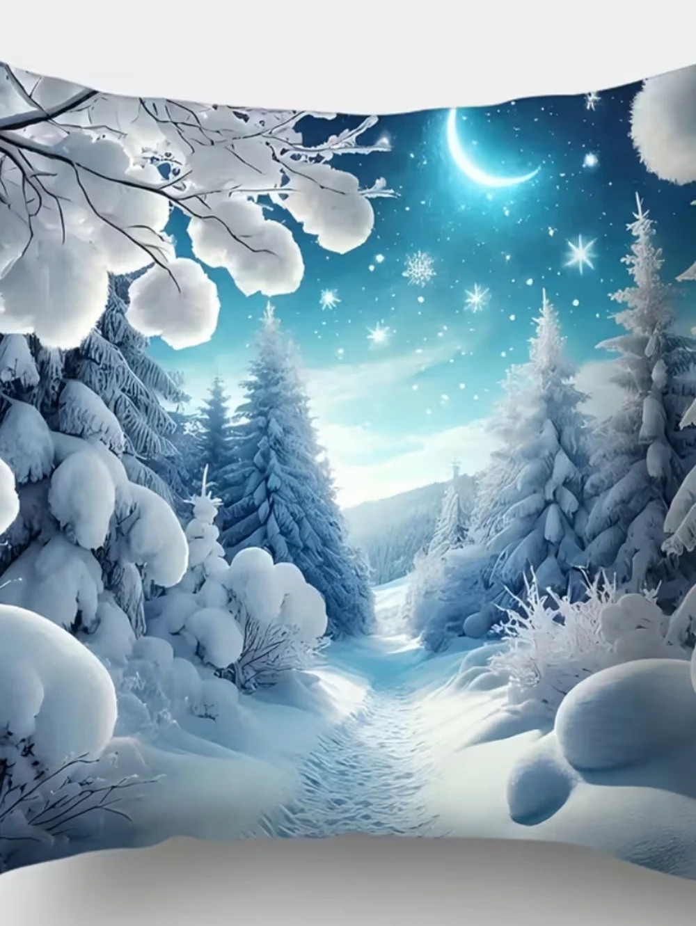 Blue Winter Landscape Holiday Throw Pillow Cover - Unbranded